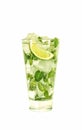 Alcohol. Mojito, cocktail, soda drink, lime, mint, isolated, white background. copy space Royalty Free Stock Photo