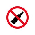 Alcohol not permitted allowed sign. Bottle glass drink forbidden, alcohol symbol stop