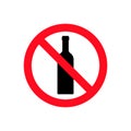 Alcohol not permitted allowed sign. Bottle glass drink forbidden, alcohol symbol stop