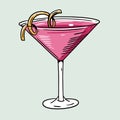 Alcohol Pink Cosmopolitan cocktail. Cartoon flat vector illustration. Isolated on soft green background.