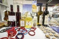 Alcohol products from Serbian monasteries of Kosovo, such as Rakija from Gracanica or Decani on display in a market of Belgrade.