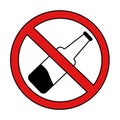 Alcohol prohibition sign crossed out bottle. isolated vector illustration