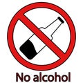 Alcohol prohibition sign crossed out bottle. no alcohol. isolated vector illustration