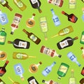 Alcohol seamless background with wine and cocktail bottles and glasses vector illustration. Beverage restaurant drink Royalty Free Stock Photo