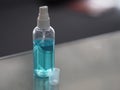 Alcohol 75% in a spray bottle placed on the table, prevent germs protect virus covid 19 Royalty Free Stock Photo