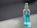 Alcohol 75% in a spray bottle placed on the table, prevent germs protect virus covid 19 Royalty Free Stock Photo