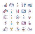 Alcohol tasting RGB color icons set Royalty Free Stock Photo