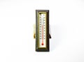 Alcohol thermometer in frame. Red scale thermometer