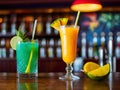 Alcohol tropical coctails in the bar Royalty Free Stock Photo