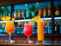 Alcohol tropical coctails in the bar Royalty Free Stock Photo