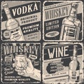 Alcohol vintage set stickers monochrome Royalty Free Stock Photo