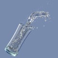 Alcohol, water, juice liquid splashes out of glass, decorative. 3D illustration