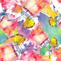 Alcoholic bar party cocktail drink. Watercolor background illustration set. Seamless background pattern.