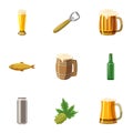 Alcoholic beer festival icons set, cartoon style