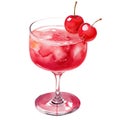 alcoholic berry cocktail, cherry lemonade with ice, isolated on a white background