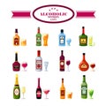 Alcoholic Beverages Drinks Flat Icons Set Royalty Free Stock Photo