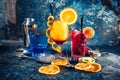 Alcoholic booze served cold at bar, drinks and refreshments with garnish Royalty Free Stock Photo
