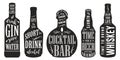 Alcoholic bottles set labels monochrome Royalty Free Stock Photo