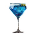 Alcoholic cocktail blue frog with olive in watercolor technique. Cooling summer drink with fruits and ice in a blue