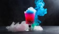Alcoholic cocktail with dry ice effect. Glass of cold drink. Delicious beverage. Dark background Royalty Free Stock Photo