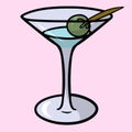 Alcoholic cocktail with olive in a glass wine glass, cartoon vector illustration Royalty Free Stock Photo