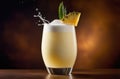 cocktail Pina colada, summer cocktail with coconut and pineapple, soft drink with ice, International Bartenders Day,