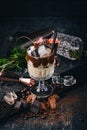 Alcoholic cocktail. Sambuca liqueur, coffee, creamy liquor Royalty Free Stock Photo