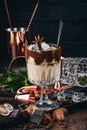 Alcoholic cocktail. Sambuca liqueur, coffee, creamy liquor Royalty Free Stock Photo