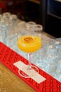 An alcoholic cocktail, spritz drink on a bar counter