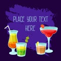 Alcoholic cocktails banner with place for your text, poster with summer drinks, cocktail party invitation, cocktail Royalty Free Stock Photo