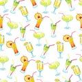 Alcoholic cocktails and beverages with straws seamless pattern Royalty Free Stock Photo