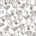 Alcoholic cocktails served in glasses with straws seamless pattern Royalty Free Stock Photo