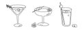 Alcoholic cocktails set, long drink beverages for holiday celebrating. Use for decorating design festive menu. Hand-drawn doodle