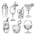 Alcoholic cocktails sketch Royalty Free Stock Photo