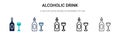 Alcoholic drink icon in filled, thin line, outline and stroke style. Vector illustration of two colored and black alcoholic drink Royalty Free Stock Photo