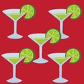 An alcoholic drink martini with lime juice, garnished with a lime wedge in a glass goblet. Vector stock illustration isolated on