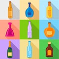 Alcoholic drinks bottles icons set, flat style Royalty Free Stock Photo