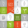 Alcoholic Drinks and cocktail outline Vector icons set
