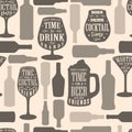 Alcoholic drinks seamless pattern monochrome