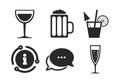 Alcoholic drinks signs. Champagne, beer icons. Vector Royalty Free Stock Photo