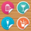 Alcoholic drinks signs. wine, beer icons.