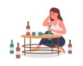 Alcoholic girl semi flat color vector character