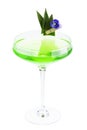 Alcoholic green wine spritzer cocktail in champagne saucer glass