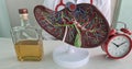 Alcoholic liver damage and cirrhosis with liver and alarm clock