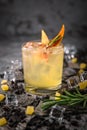 Alcoholic or non-alcoholic cocktail with lemon citrus and ginger with added liqueur, vodka, champagne or martini. Royalty Free Stock Photo