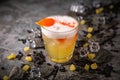 Alcoholic or non-alcoholic cocktail with lemon citrus and ginger with added liqueur, vodka, champagne or martini. Royalty Free Stock Photo