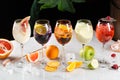 Alcoholic nonalcoholic cocktail drinks ice fruits berries Royalty Free Stock Photo