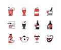 Alcoholic and soft drinks - line design style icons set Royalty Free Stock Photo