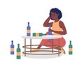 Alcoholic woman semi flat color vector character