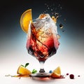 Alcoholic yellow cocktail in glass with orange slices and mint leaves. Generative AI, generative artificial intelligence Royalty Free Stock Photo